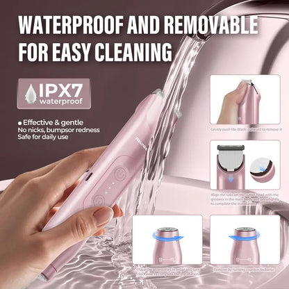 🚨 Pink GONE !! ACT FAST ⚡Bikini Trimmer for Women, Electric Shaver and Razor Rechargeable 2-in-1 Body and Facial Epilator, Underarms and Legs, IPX7 Waterproof