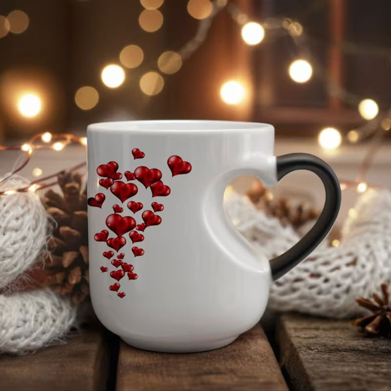 Perfect Gift for Her✨Heat Sensitive Color Changing Magic Mug-Heart Shaped Handle Ceramic Coffee Cup
