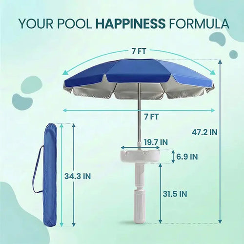 Floating Pool Umbrella with Bar and Base, Portable Pool Bar Table Umbrellas with Cup Holder & Phone Stand, Floating Poolside Shade
