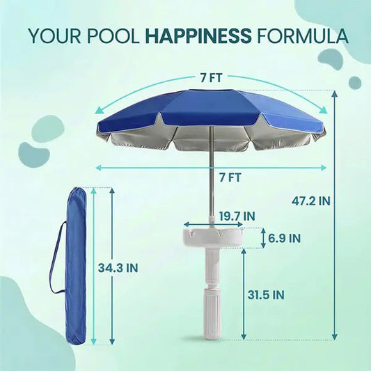 Floating Pool Umbrella with Bar and Base, Portable Pool Bar Table Umbrellas with Cup Holder & Phone Stand, Floating Poolside Shade